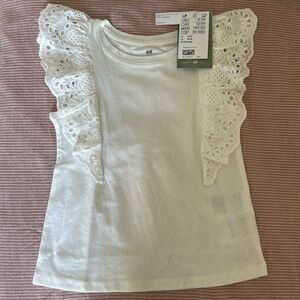 Tank top with lace, white, 5T/6, H&M